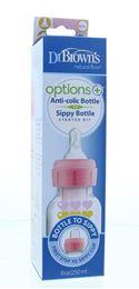 Dr Brown's Options+ overgangsfles smalle hals roze 250 ml 1 Stuks