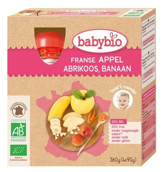 Babybio Appel abrikoos banaan 90 gram bio 4 Stuks