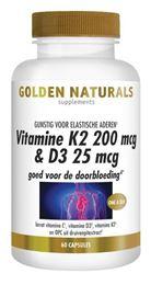 Golden Naturals Vitamine K2 200 mcg & D3 25 mcg 60 Vegetarische capsules