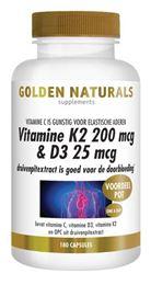 Golden Naturals Vitamine K2 200 mcg & D3 25 mcg 180 Vegetarische capsules