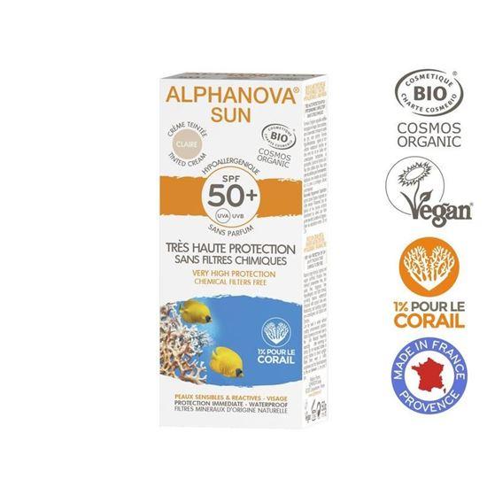 Alphanova Sun Sun getinte zonnebrand SPF50 tegen zonne-allergie 50 Gram