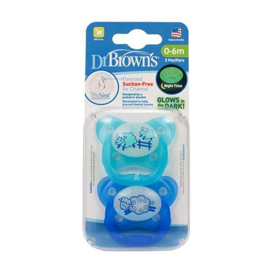 Dr Brown's Fopspeen Fase 1 Blauw Glow In The Dark Duo 2 Stuks